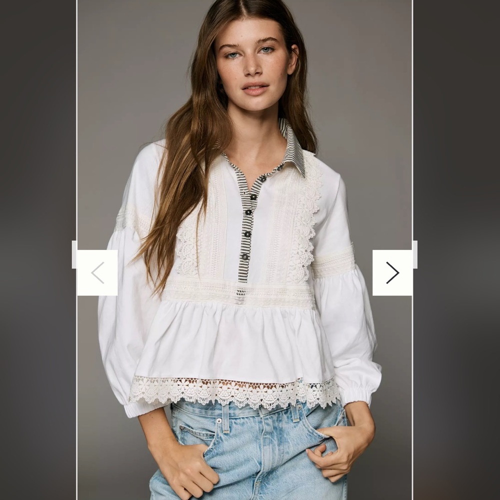 Maeve 100% Cotton Lace Placket Blouse